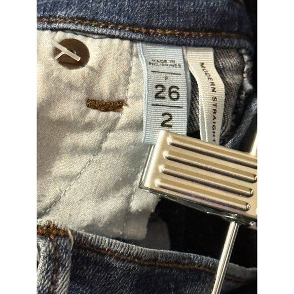 LOFT Modern Straight Mid Rise Stretch Dark Wash Jeans | Size 2 / 26 - Picture 4 of 10